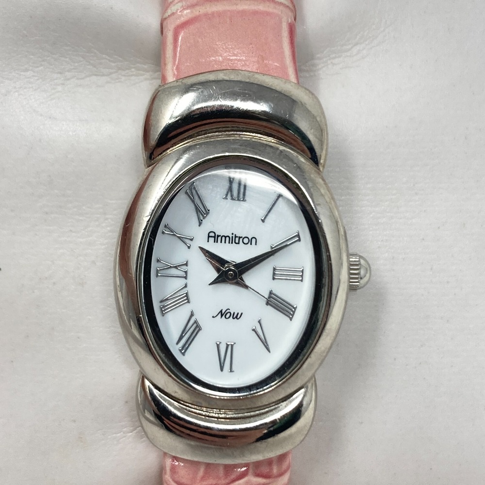 Armitron Women's Watch 20mm Silver Tone Cuff Oval Pink Spring New Battery 6.75"